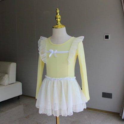 Set body leggero da balletto per ragazze - top con maniche a sbuffo, gonna tutu in tulle, poliestere, per lezione di danza