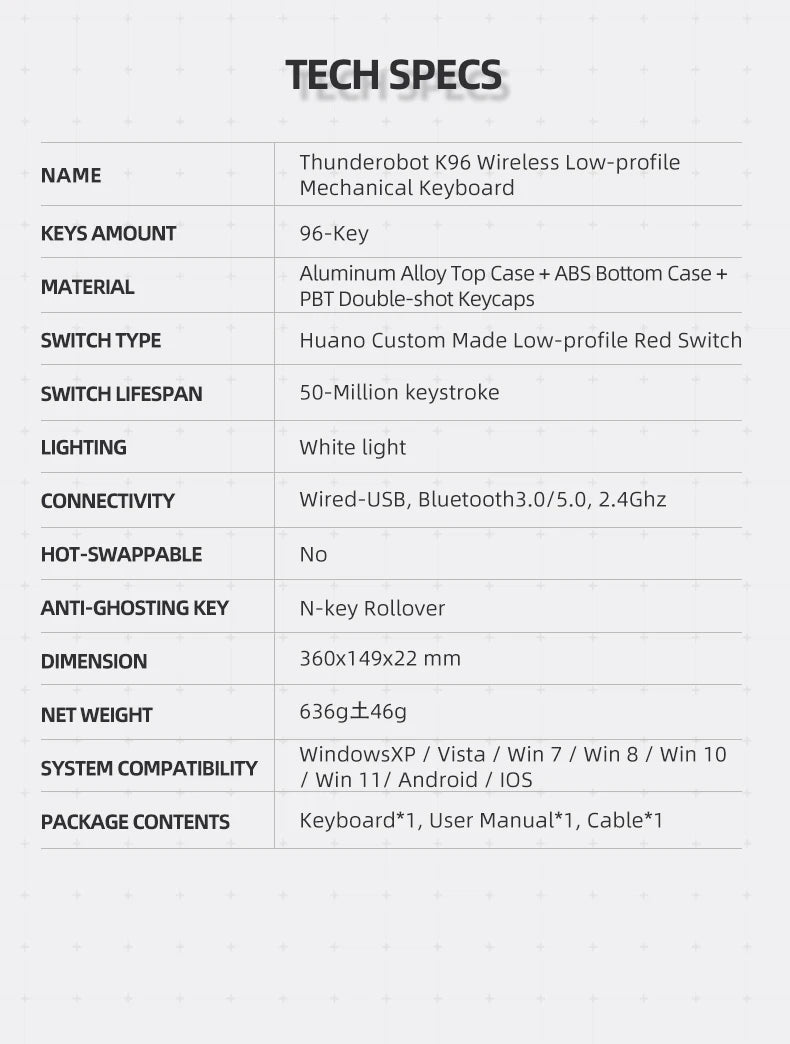 Teclado mecánico inalámbrico de perfil bajo 98 teclas PBT