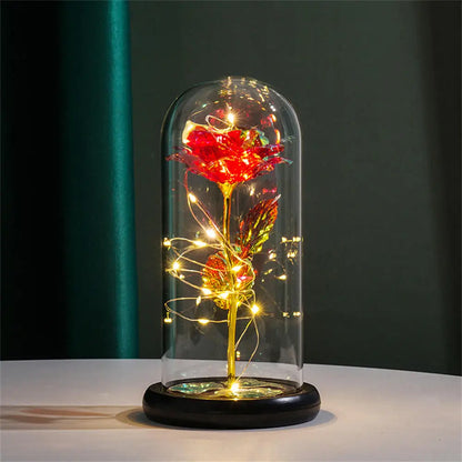 Rosa Galassia in Oro 24K con Luci LED – Scatola Regalo per la Festa della Mamma Fiore in Alluminio con Luci a Stringa e Scatola Fiore Artificiale Regalo