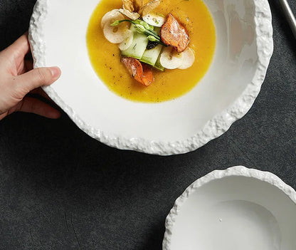 Vit porslinssoppskål med stenkanter Modern bordsservis