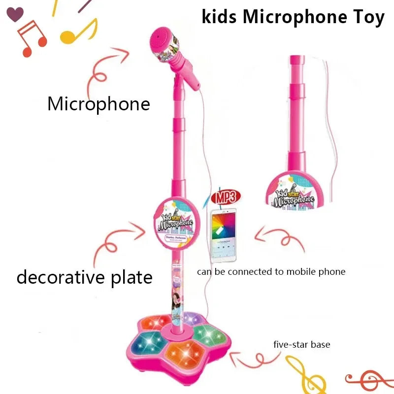 Adjustable Kids Karaoke Microphone with Stand - Fun Music Toy for Boys and Girls, Educational Birthday Gift, MP3 Compatible