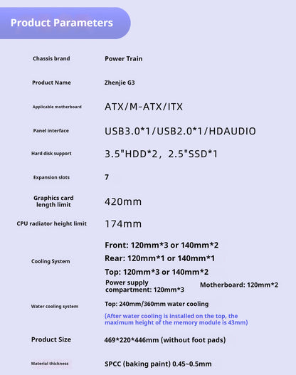 Boîtier PC avec côté en verre Support ATX M ATX ITX Radiateur 360mm