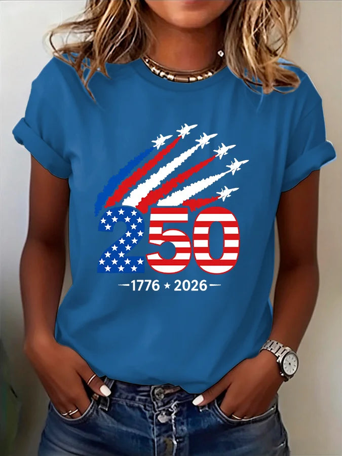 Soft Women's Jet-Print T-Shirt - Short Sleeve, Cotton, 250th Anniversary USA 1776-2026, Casual Wear