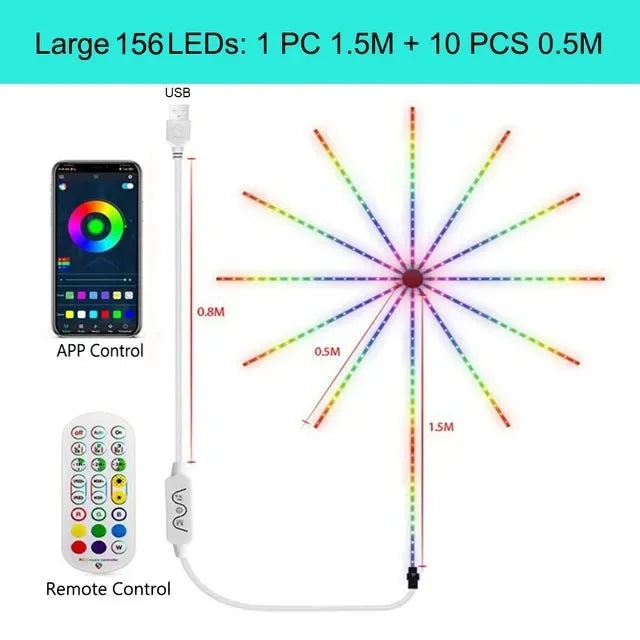 Smart RGB Firework LED String Christmas Lights - App Controlled Starburst Fairy Lights with Music Sync for Parties, Weddings, and Holiday Decor