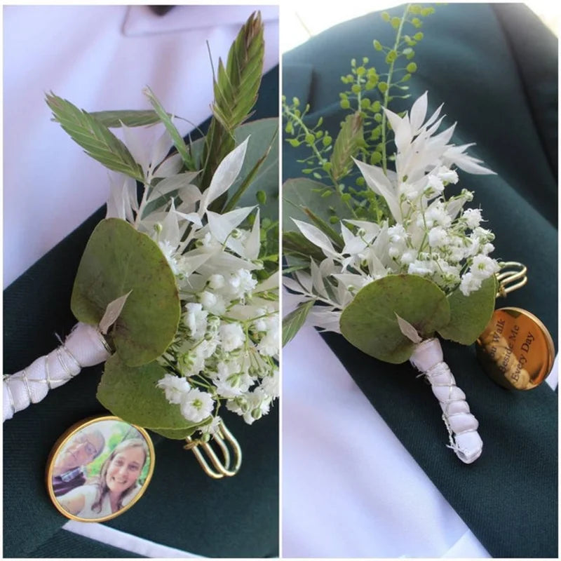 Custom Photo Brooch Pin - Personalized Memorial Picture Wedding Boutonniere Pendant, Zinc Alloy