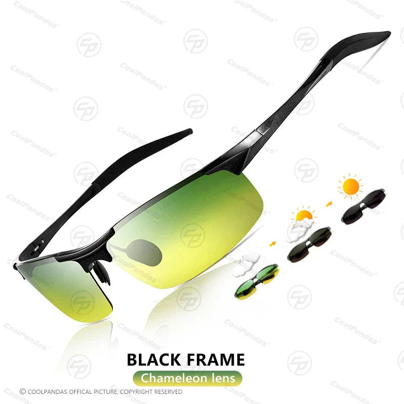 Photochromic Sunglasses Rimless Polarized Driving Night Vision Anti Glare Summer 2025