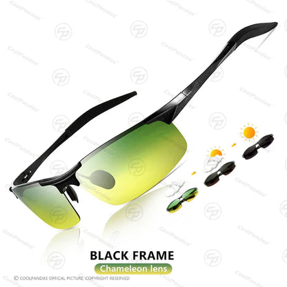 Photochromic Sunglasses Rimless Polarized Driving Night Vision Anti Glare Summer 2025