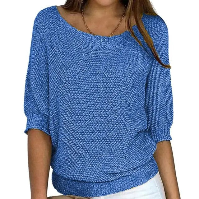 Lightweight Relaxed Women’s Knit Sweater - Batwing, Cotton