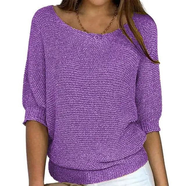 Lightweight Relaxed Women’s Knit Sweater - Batwing, Cotton