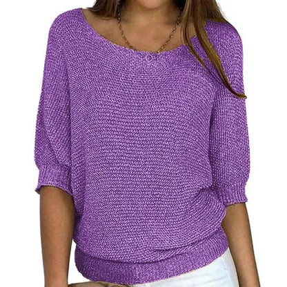 Lightweight Relaxed Women’s Knit Sweater - Batwing, Cotton