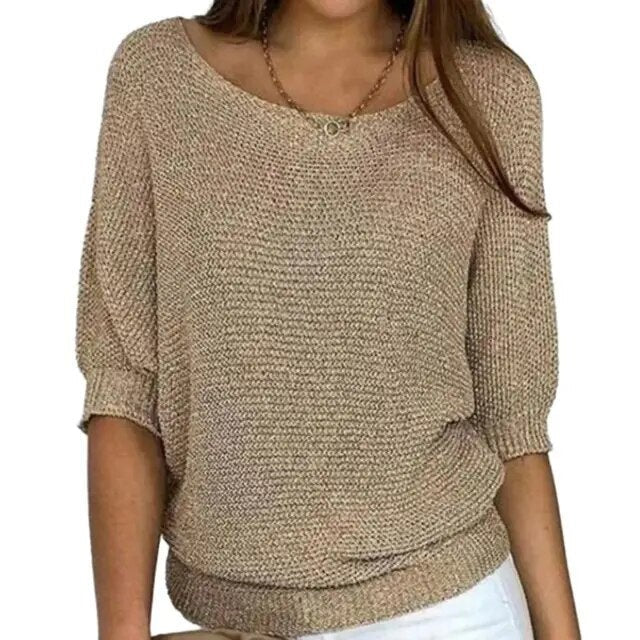 Lightweight Relaxed Women’s Knit Sweater - Batwing, Cotton