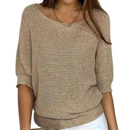 Lightweight Relaxed Women’s Knit Sweater - Batwing, Cotton