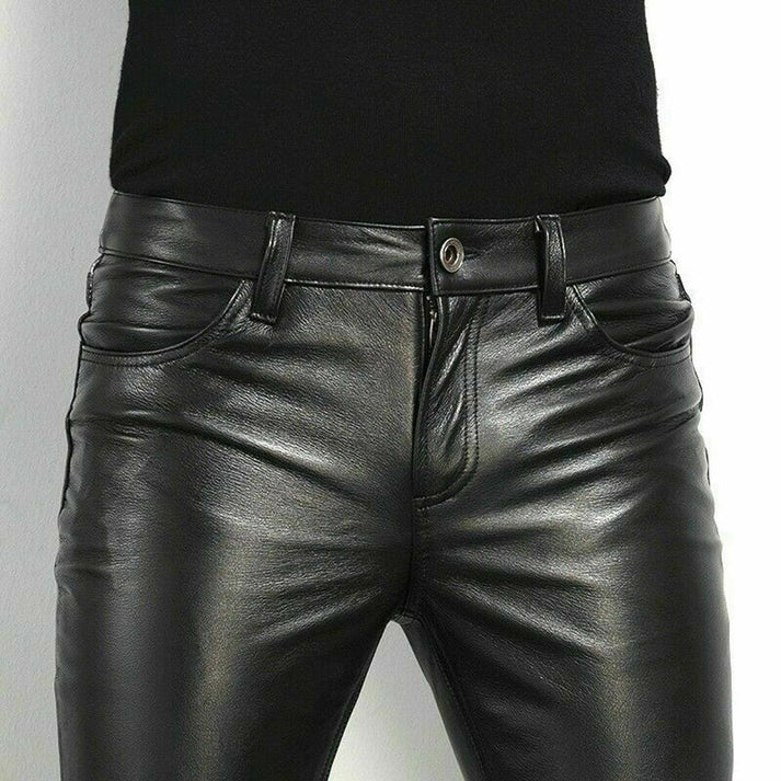 Stylish men's slim fit leather pants – tailored design, premium leather, for bold fashion statements 3