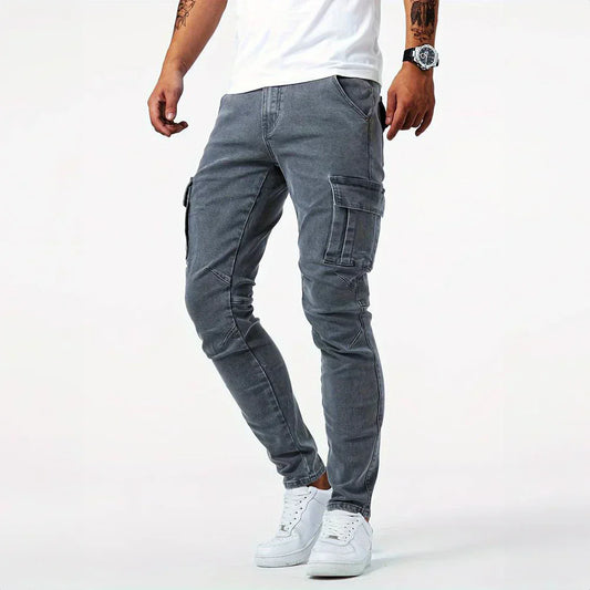 Stretch Cargo Jeans for Men, Comfortable Fit with Functional Pockets, Elastic Denim for Versatile Style-1