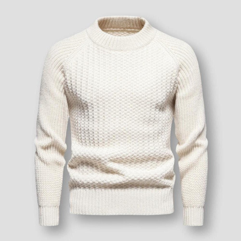 Warm Men's Waffle Knit Sweater - Crewneck, Wool, Winter