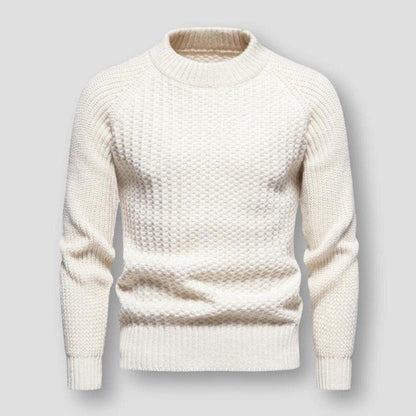 Warm Men's Waffle Knit Sweater - Crewneck, Wool, Winter