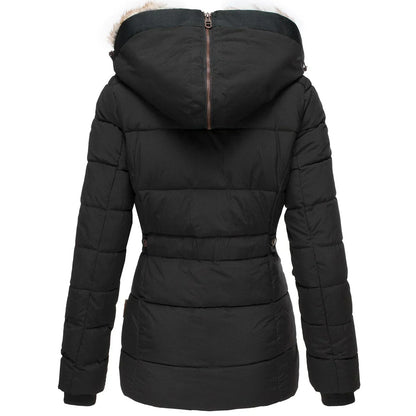 Warm Women’s Winter Coat - Quilted Midlength, Faux Fur Hood