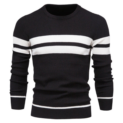 Soft Classic Men's Striped Sweater - Crew Neck, Knit Casual