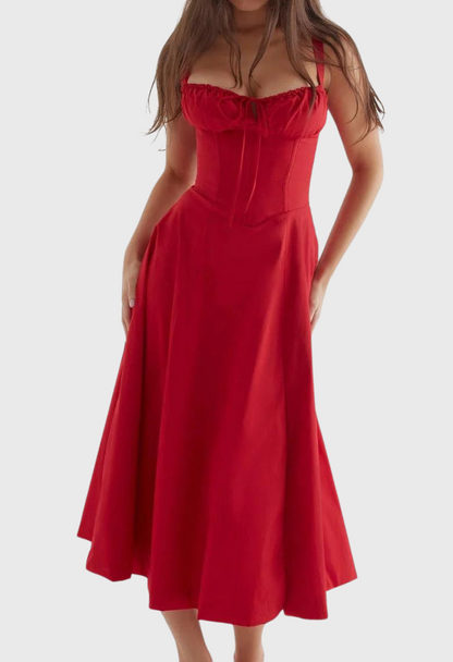 Women's Midi Bustier Corset Dress - Elegant Summer Cocktail Dress in Lightweight Fabric-5