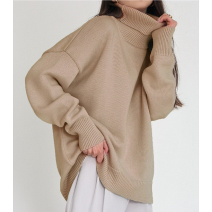 Oversized kvinders rullekrave sweater - midt på låret strikket vinter