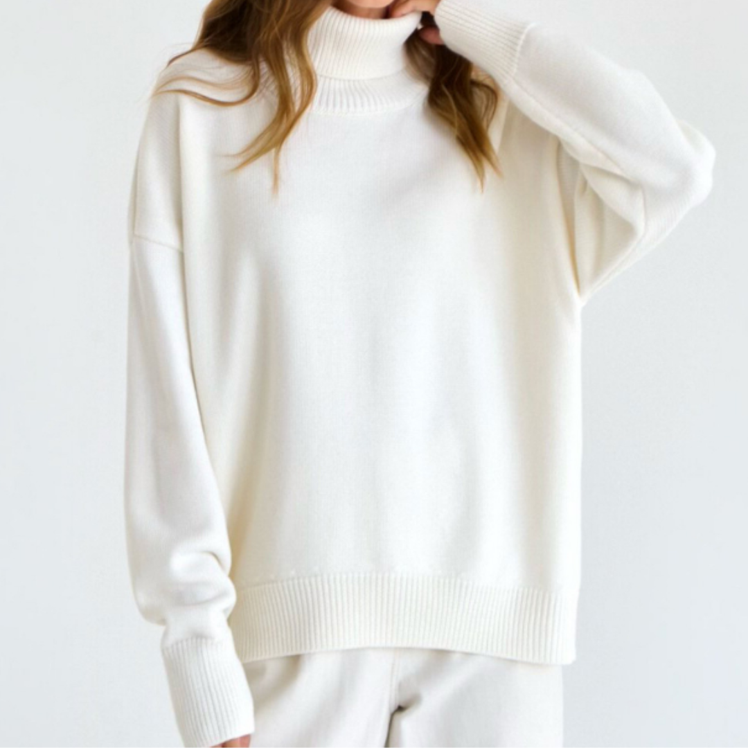 Oversized kvinders rullekrave sweater - midt på låret strikket vinter