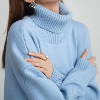 Oversized kvinders rullekrave sweater - midt på låret strikket vinter
