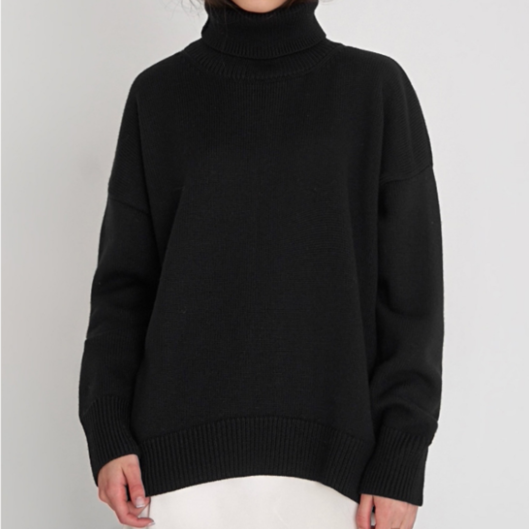 Oversized kvinders rullekrave sweater - midt på låret strikket vinter