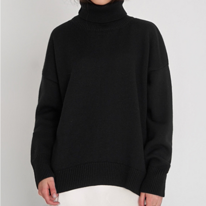 Oversized kvinders rullekrave sweater - midt på låret strikket vinter