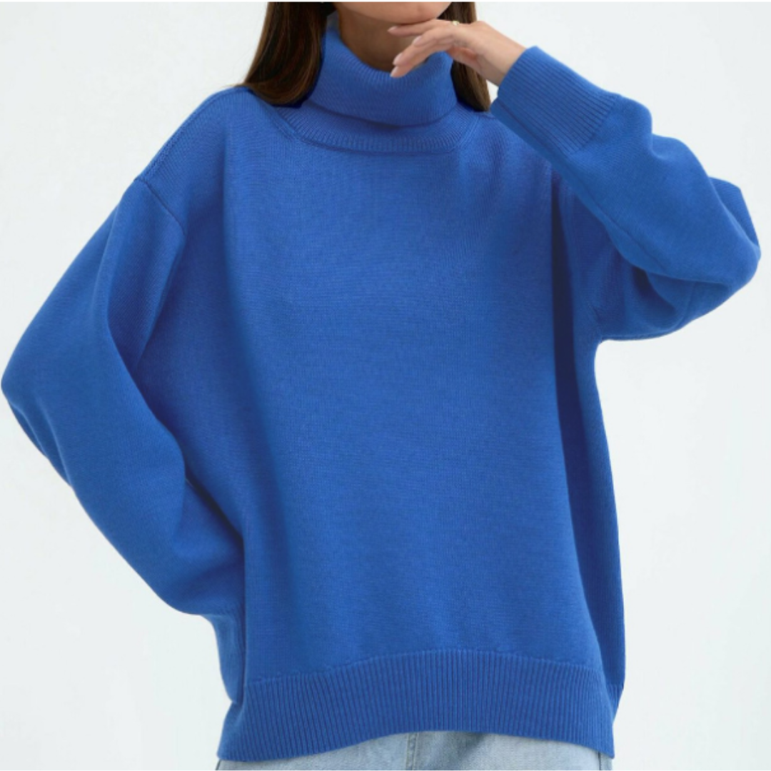 Oversized kvinders rullekrave sweater - midt på låret strikket vinter