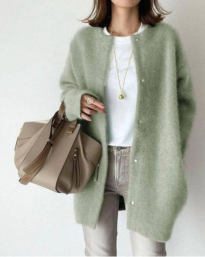 Oversized hyggelig dameknapcardigan – boxy strik, efterår