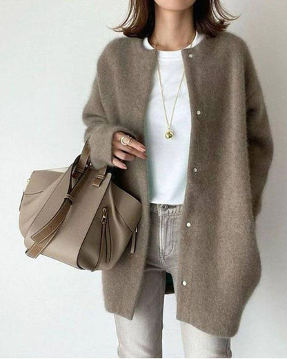 Oversized hyggelig dameknapcardigan – boxy strik, efterår