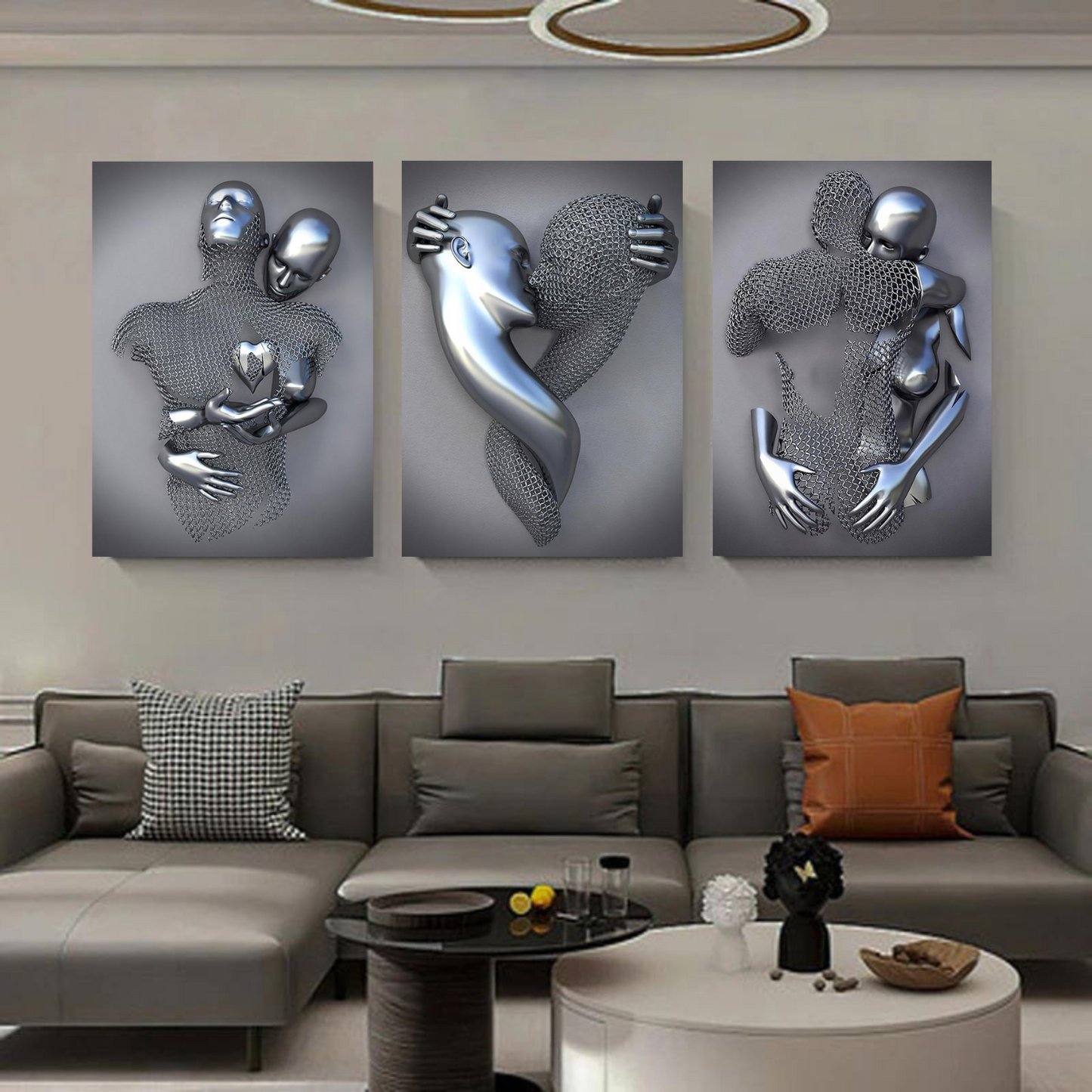 3D Grey Heart Canvas Art - Waterproof Wall Decor for Living Room, Ready to Hang