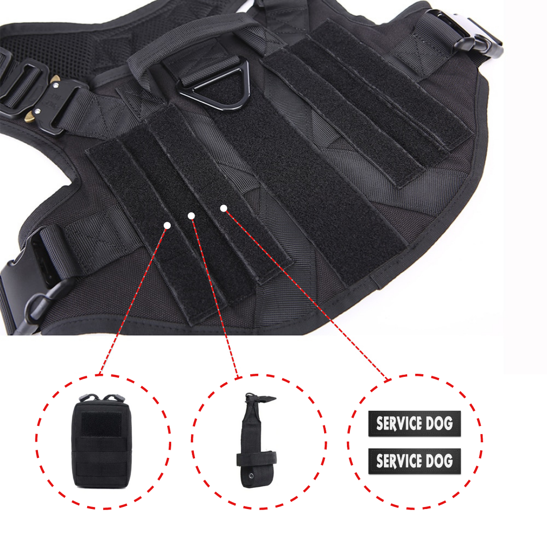 Taktisk hundesele system alt-i-en træningspakke sele uden træk MOLLE lommer rejse vandskål ferie 2025