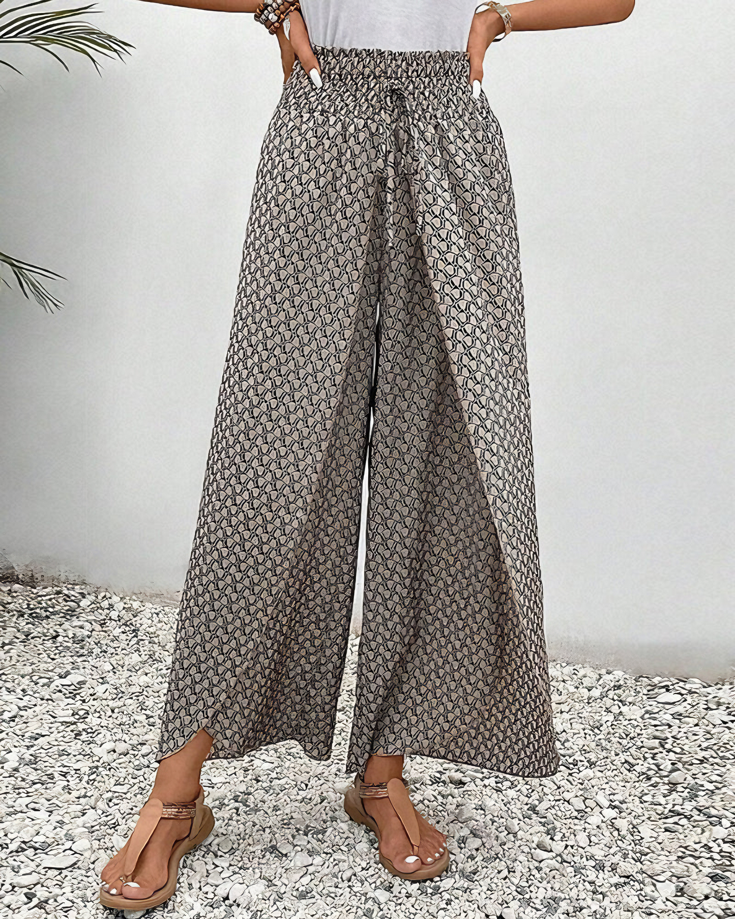 Relaxed Wide Leg Pants for Women, Flowy Palazzo Trousers with Elastic Waistband and Breathable Fabric-3