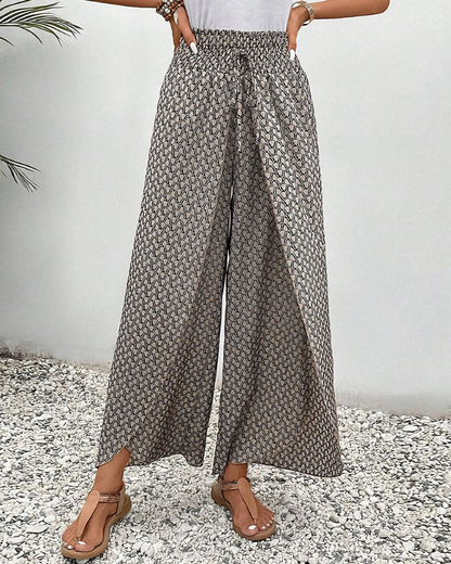 Relaxed Wide Leg Pants for Women, Flowy Palazzo Trousers with Elastic Waistband and Breathable Fabric-3