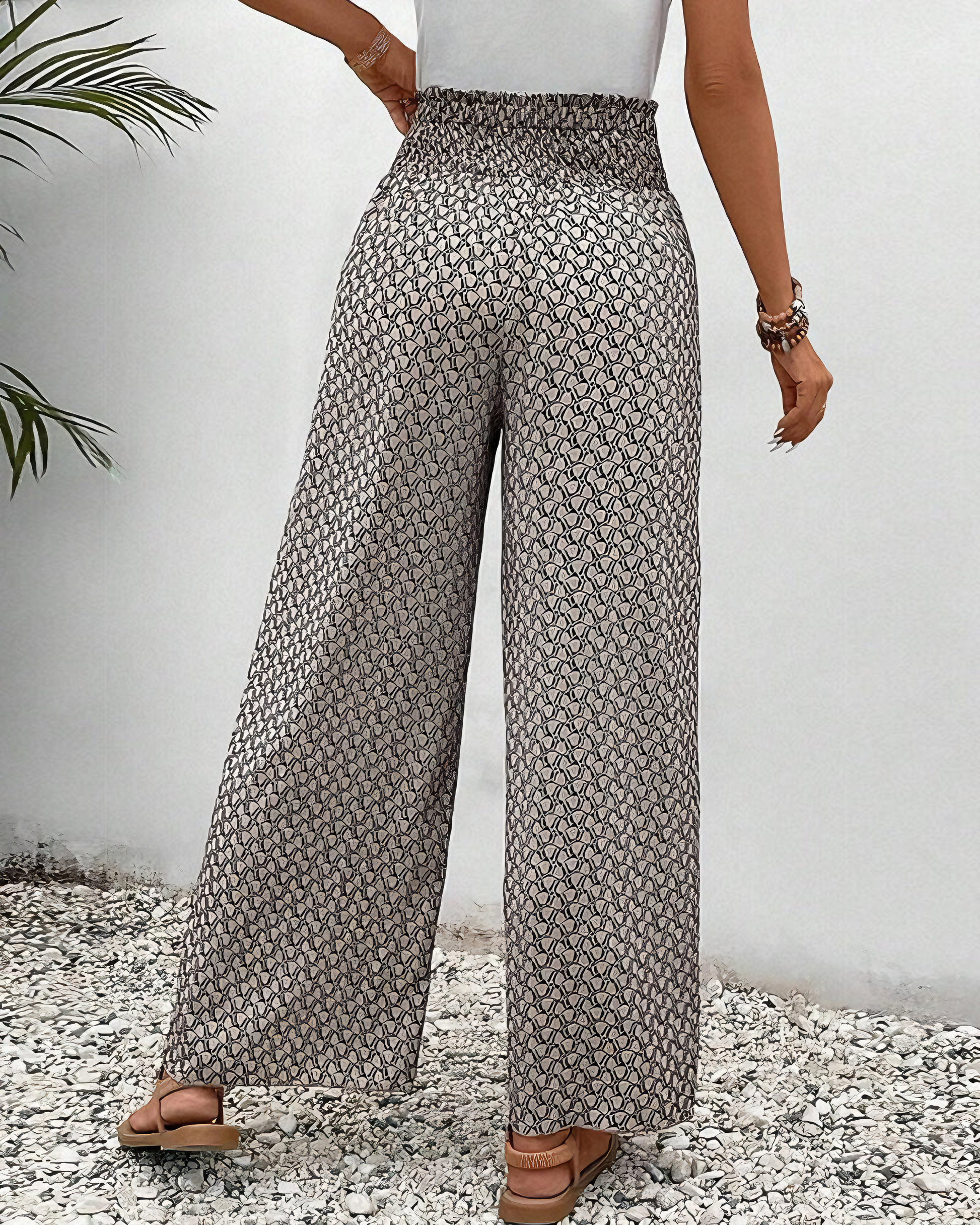 Relaxed Wide Leg Pants for Women, Flowy Palazzo Trousers with Elastic Waistband and Breathable Fabric-2