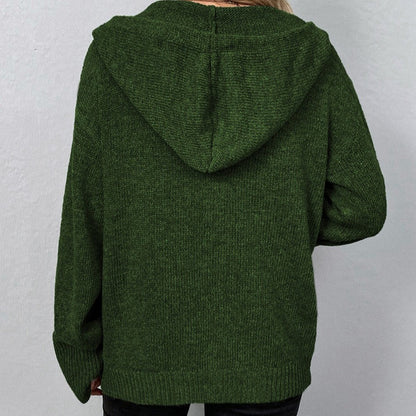 Oversized Women Cardigan - Hooded Button, Textured Knit