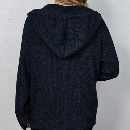 Oversized Women Cardigan - Hooded Button, Textured Knit