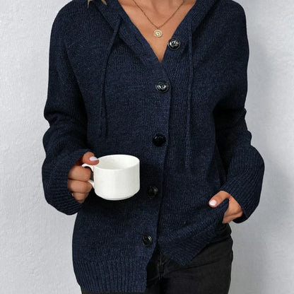 Oversized Women Cardigan - Hooded Button, Textured Knit
