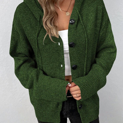 Oversized Women Cardigan - Hooded Button, Textured Knit