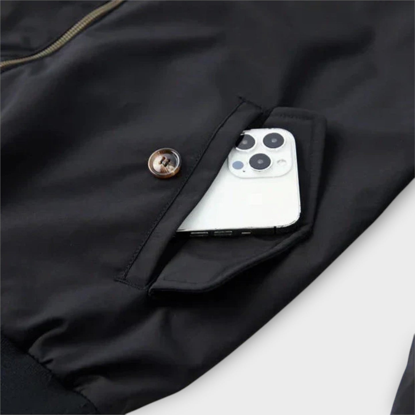 Lightweight Mens Bomber Jacket - Stand Collar, Plaid Lining