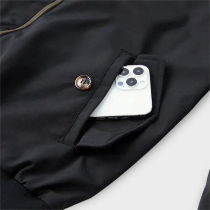 Lightweight Mens Bomber Jacket - Stand Collar, Plaid Lining