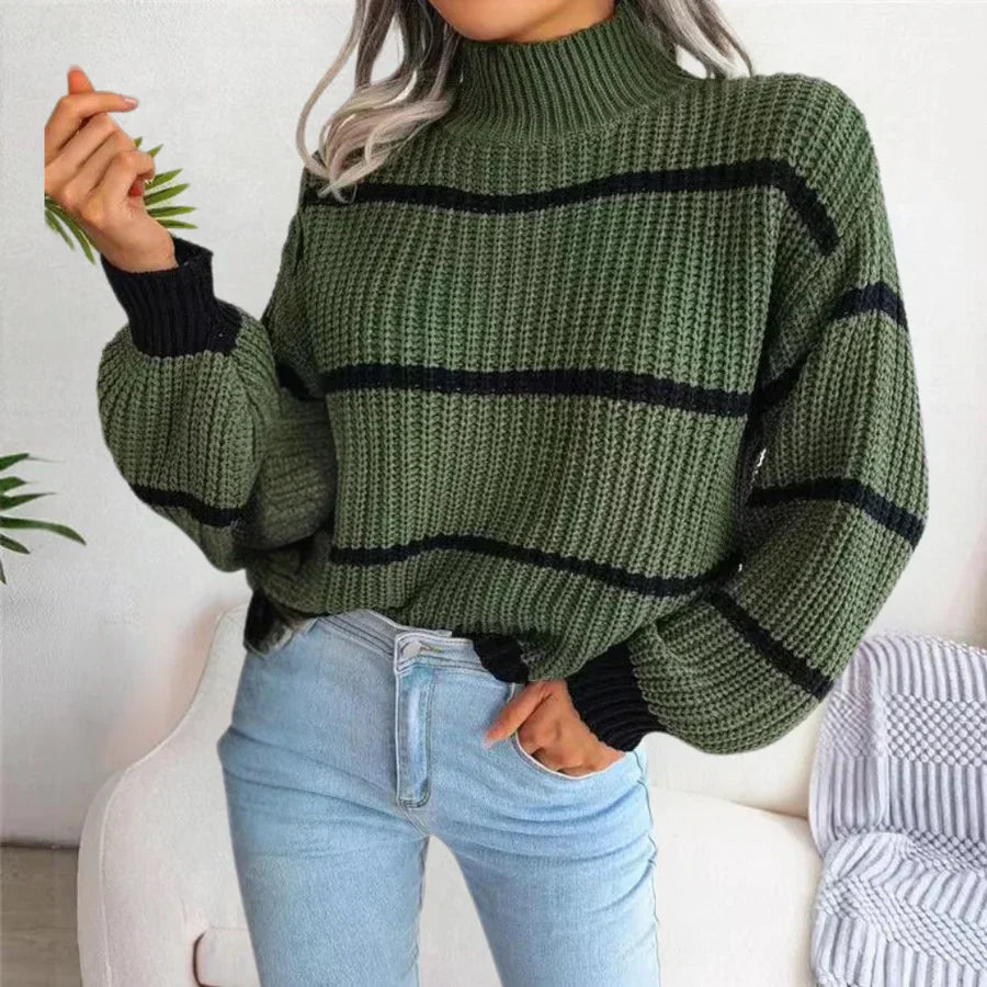 Warm Relaxed Women’s Pullover - Turtleneck Knit, Casual
