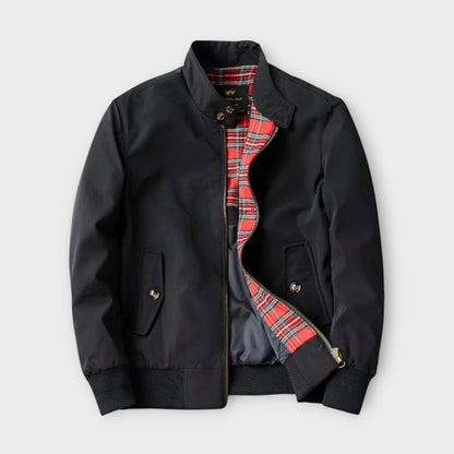 Lightweight Mens Bomber Jacket - Stand Collar, Plaid Lining