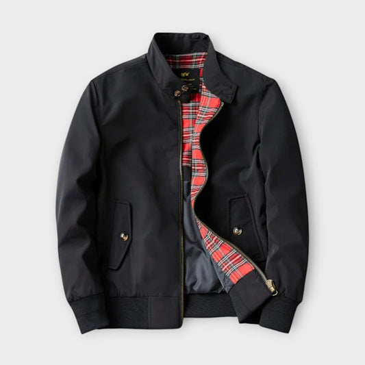 Lightweight Mens Bomber Jacket - Stand Collar, Plaid Lining