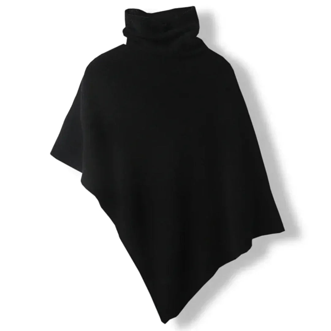 Soft Womens Wool Poncho - Turtleneck, Pointed Hem, Layering