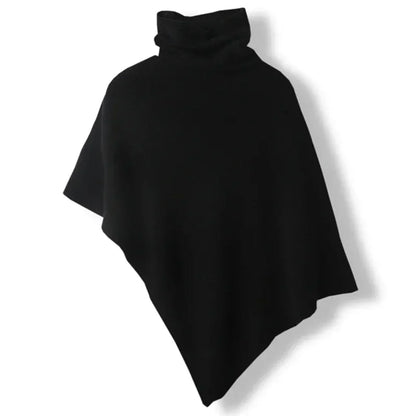 Soft Womens Wool Poncho - Turtleneck, Pointed Hem, Layering