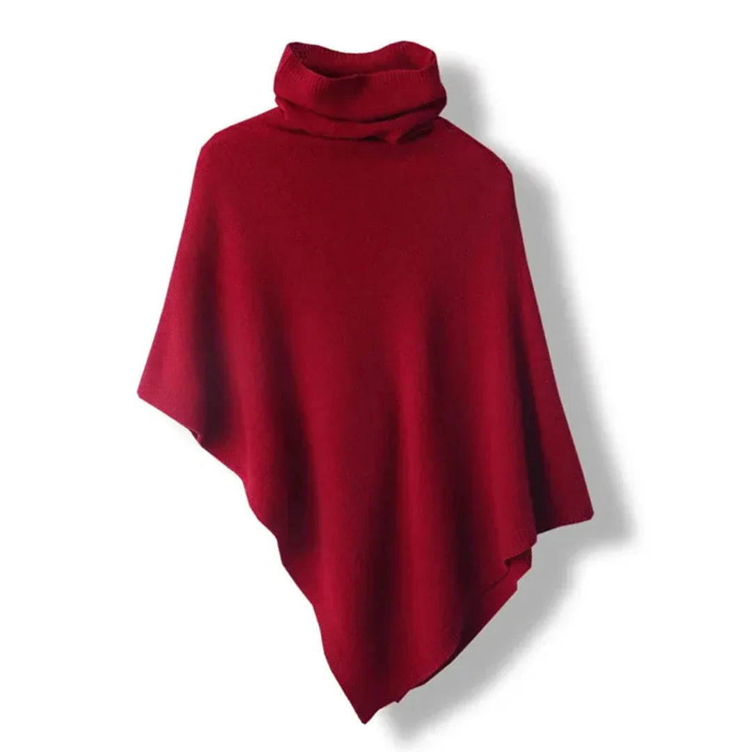 Soft Womens Wool Poncho - Turtleneck, Pointed Hem, Layering