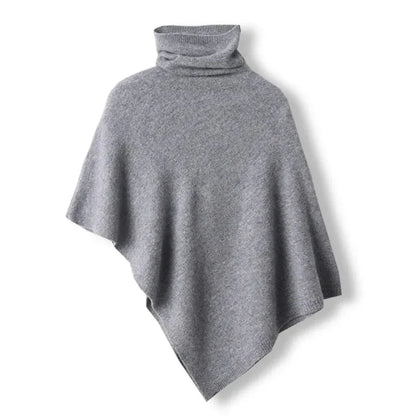 Soft Womens Wool Poncho - Turtleneck, Pointed Hem, Layering