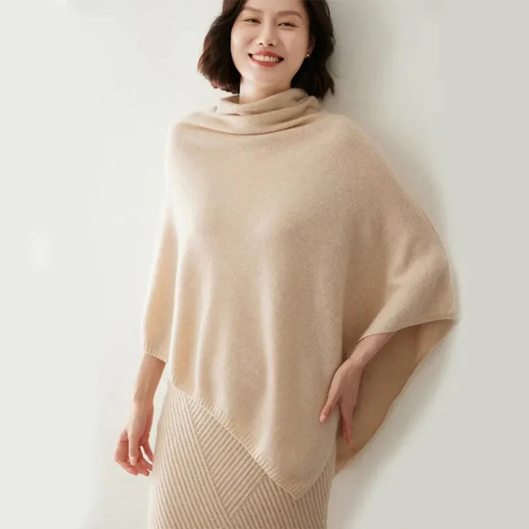 Soft Womens Wool Poncho - Turtleneck, Pointed Hem, Layering